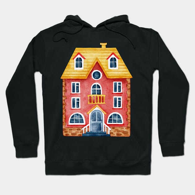 RED VILLAGE HOUSE WATERCOLOR Hoodie by ShamSahid